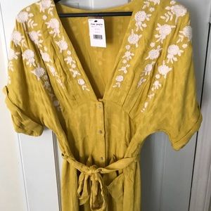 FREE PEOPLE - EMBROIDERED BUTTON-UP MIDI DRESS